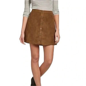 Hollister Brown Suede Button Down Mini Skirt Size 1